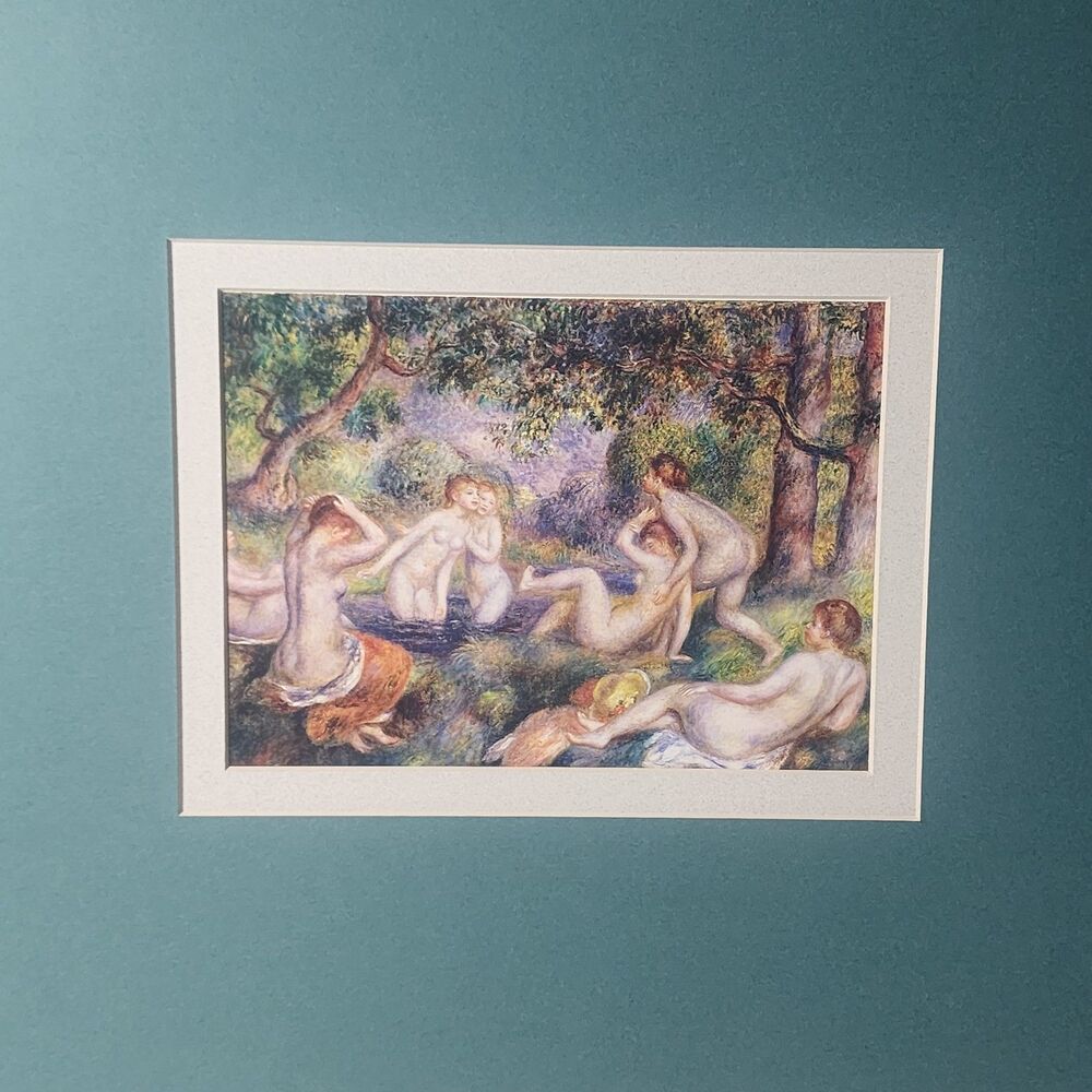 Vintage Renoir Print, Impressionist Art, Nude Bathers, Forest Landscape, Matted